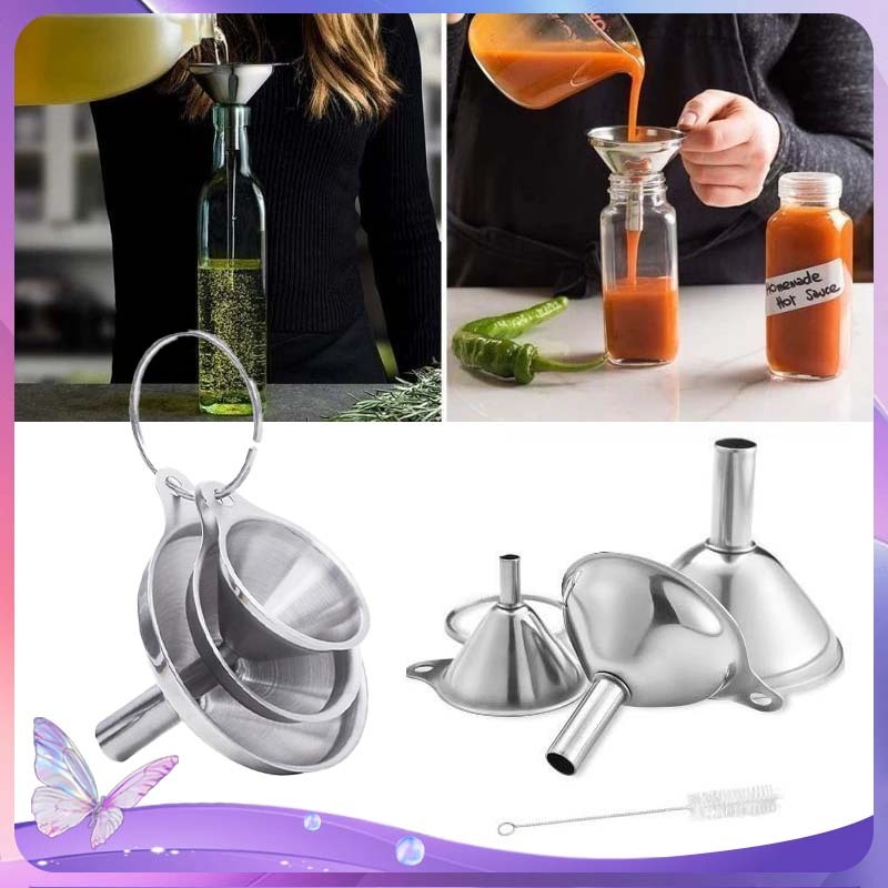 Corong Stainless Steel Mini Funnel Stainless Corong Minyak Saringan Corong Stenlis 3pcs/Set Corong S