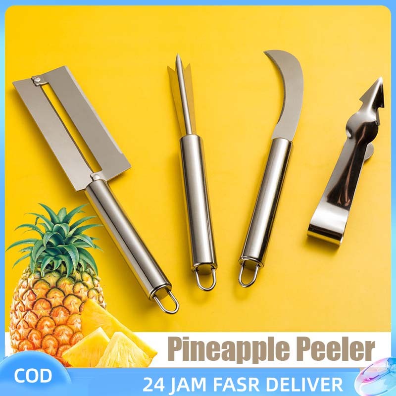 Pisau Pemotong Nanas 4 in 1, Set Pengupas dan Pembuang Mata Nanas, Alat Kupas Nanas Cepat dengan Pis