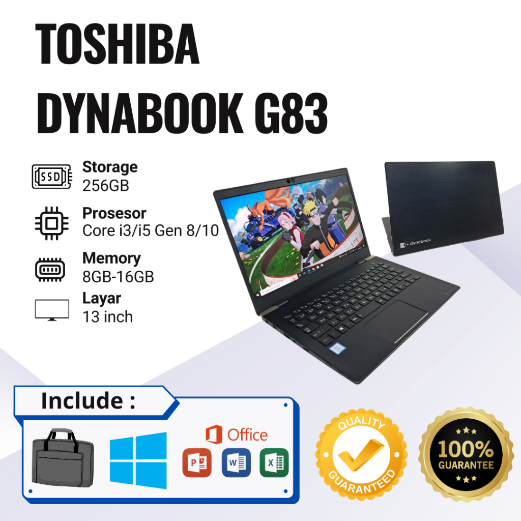 Laptop Toshiba Dynabook G83 Core i3/i5 Gen 8/10 Ram 8GB-16GB SSD 256GB Second Berkualitas