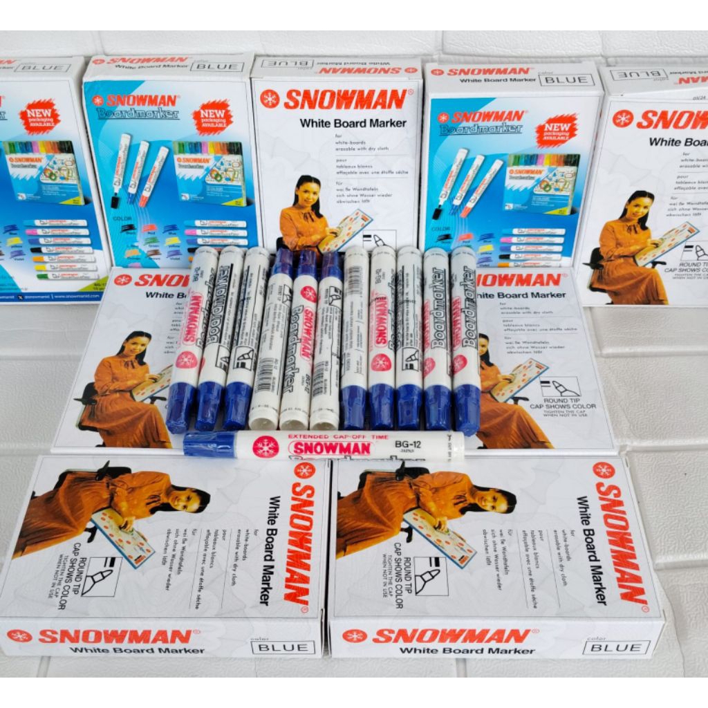 Spidol snowman boardmarker BIRU warna BIRU spidol papan tulis bisa dihapus white board isi 12pcs/box