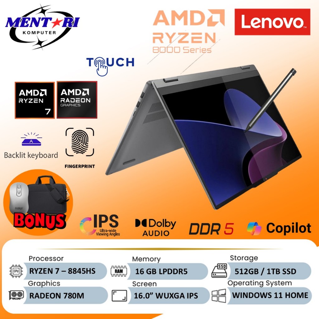 Laptop Lenovo Ideapad 5 16 Touch AMD Ryzen 7 8845HS 16GB 1TB SSD Radeon 780M Win11