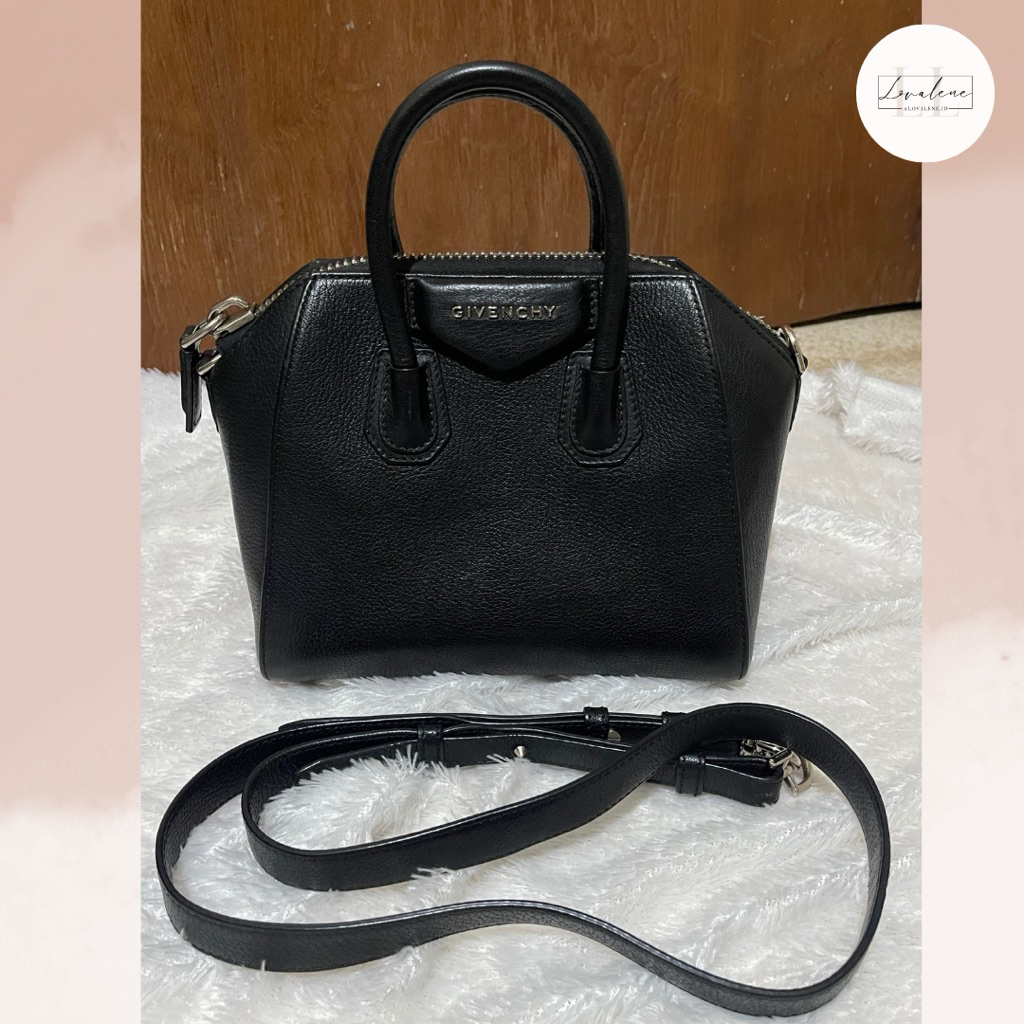 GIVENCHY Mini Antigona Black Grained Leather SHW Silver Hardware Branded European Brand Bag Preloved