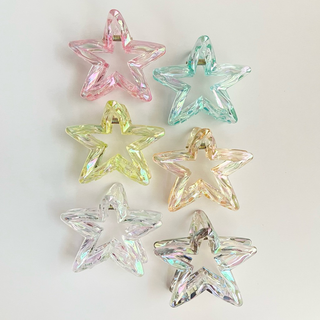 [7CM] STAR HAIR CLAW JEPIT RAMBUT BINTANG TRANSPARAN HOLOGRAM KEP RAMBUT BINTANG