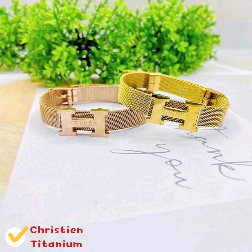 Gelang Titanium H**mes Tali Jam Tangan Gold