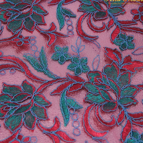 Kain Tile Bordir Pink Bunga Tosca Timbul 3D (Pronto Moda)