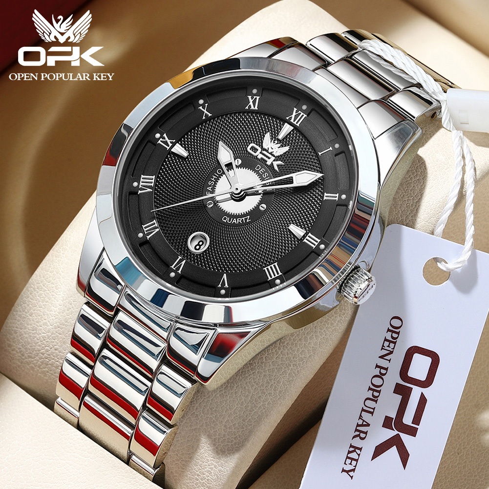 OPK Jam Tangan Pria Anti Air Original Waterproof Stainless Steel Luminous Men Watch Model 6056