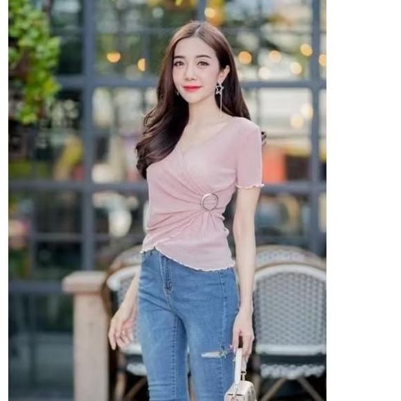 BLOUSE TOP WANITA GLITTER COKLAT TUA MUSTARD BKK