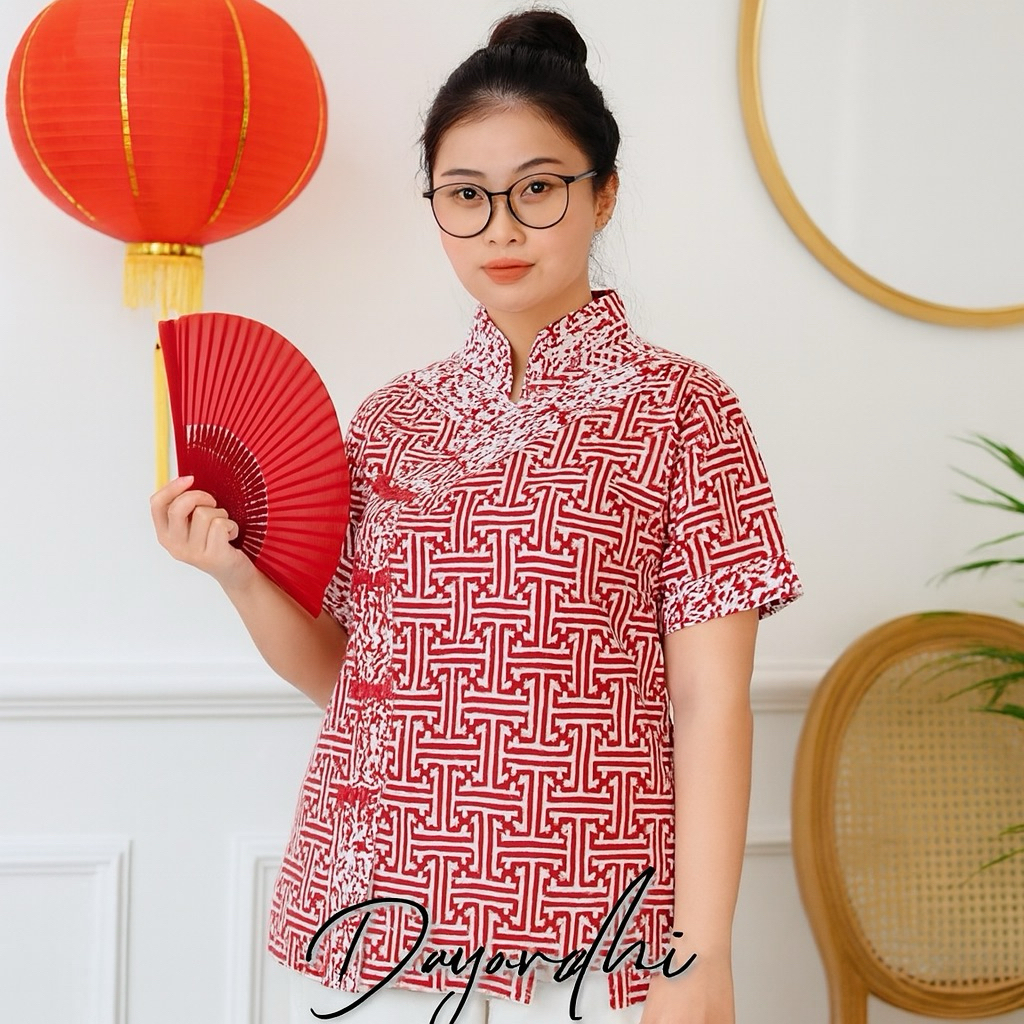 Dayardhi Atasan batik cheongsam baju cheongsam pagar merah
