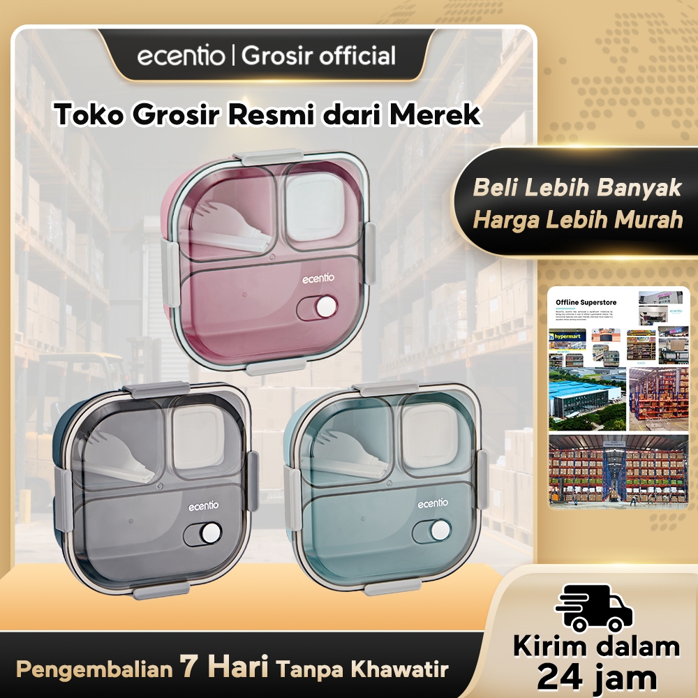 [Anti tumpah] ecentio Kotak Makan anak set mika plastik kotak bekal tempat makan set ecentio lunch b