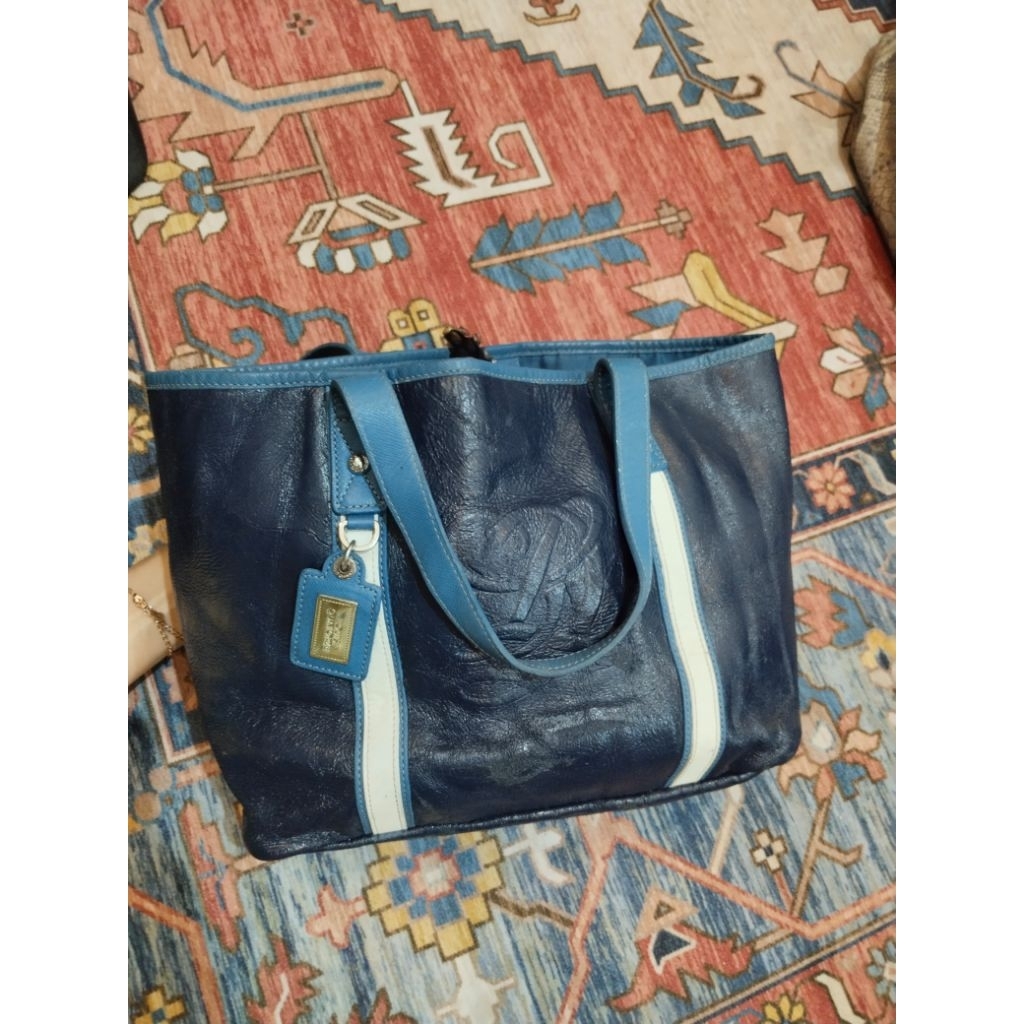 Tas Tote Preloved Biru Kombinasi Putih – Tote Bag Besar Casual