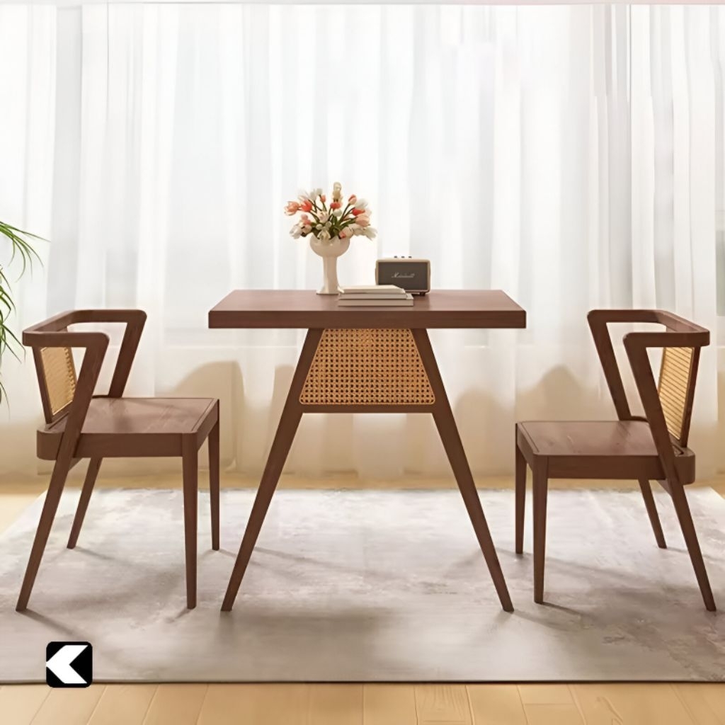 SET MEJA MAKAN 2 KURSI ROTAN MEJA MAKAN MINIMALIS KAYU SET KURSI MEJA MAKAN CAFE AESTHETIC