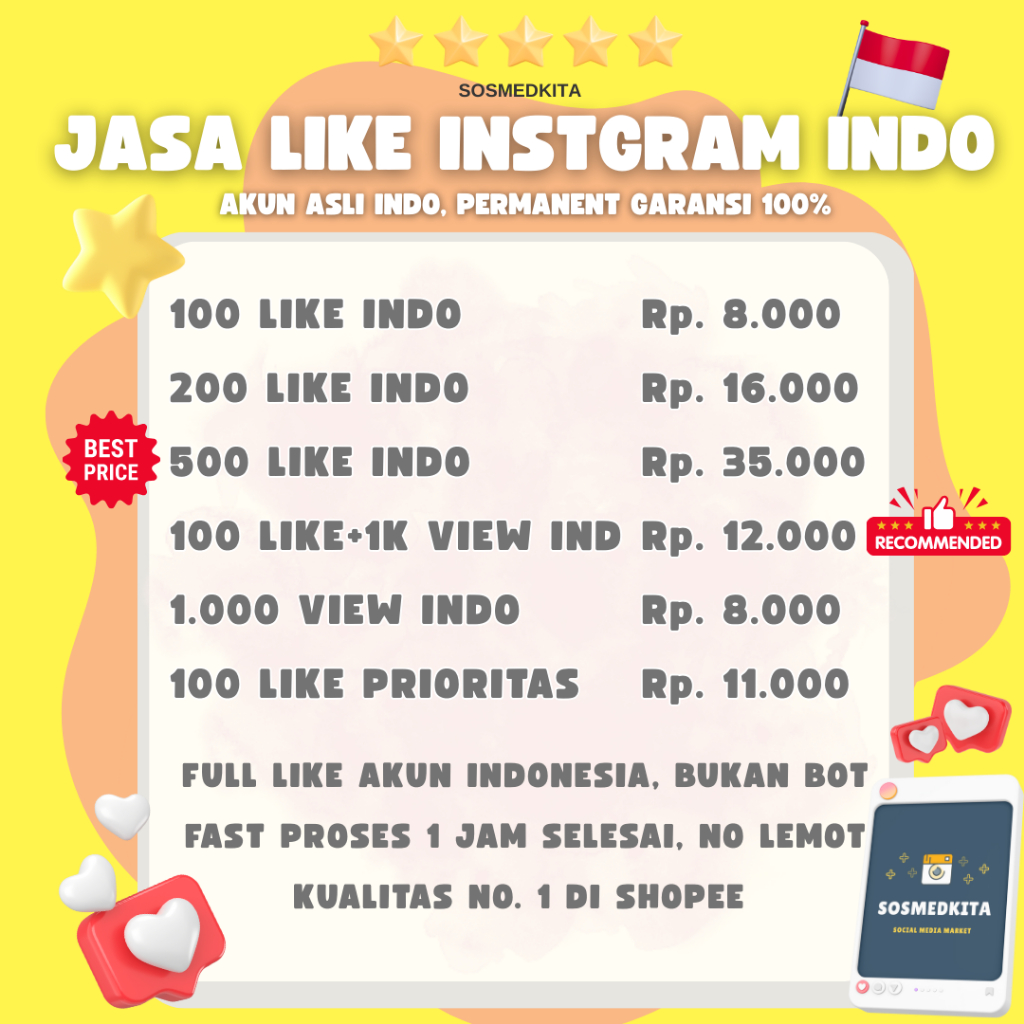 Like Instagram Indonesia Permanen Asli Bukan Bot, Like Indo Reel Feed Post Foto