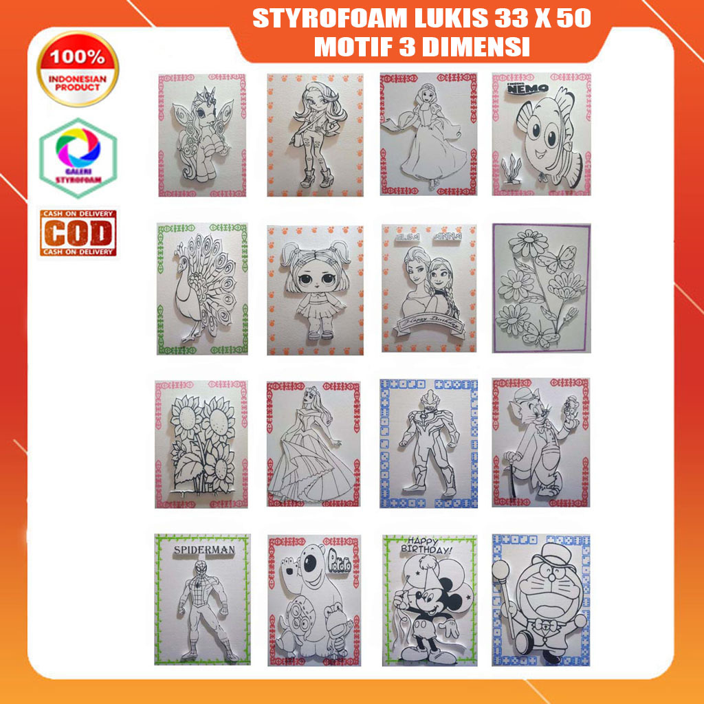 Styrofoam lukis motiv timbul 3 dimensi uk 33 x 50 cm