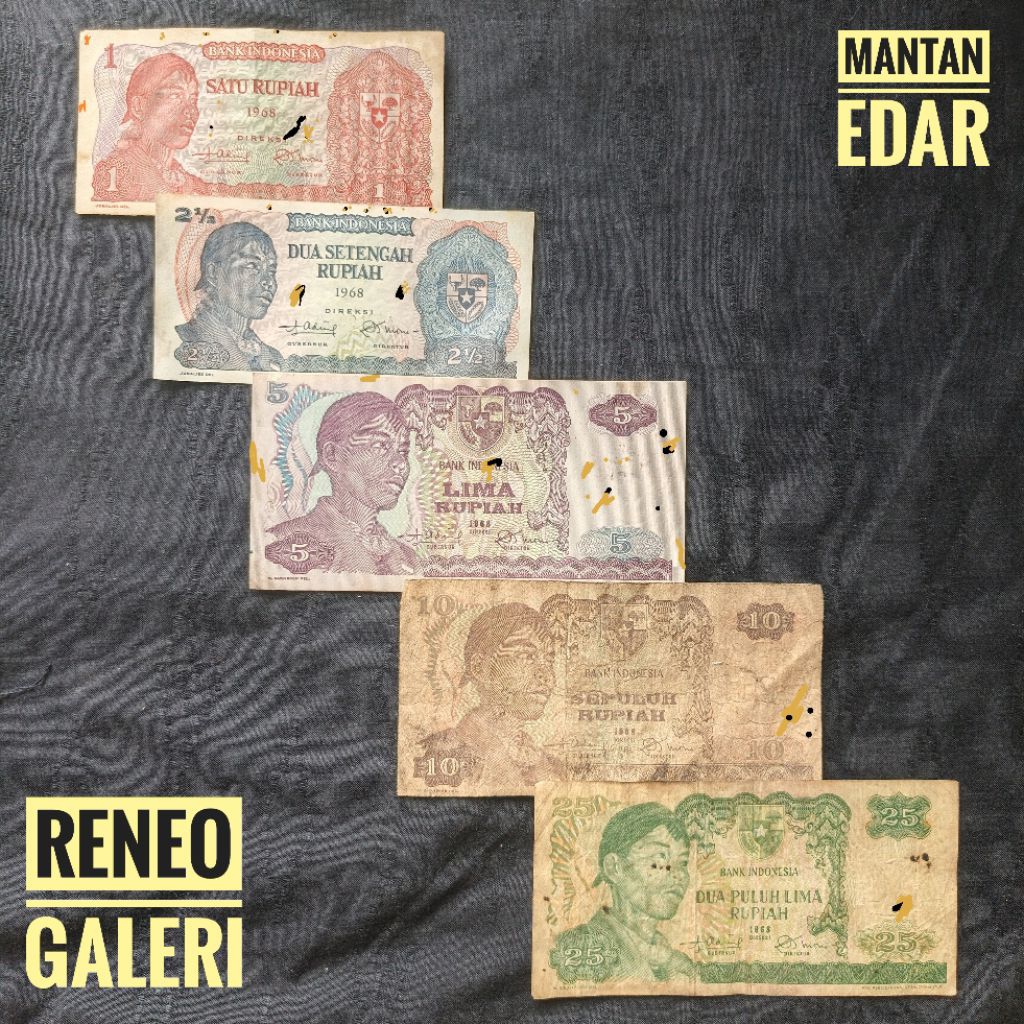 Paket 5 Lembar VF asli Seri Sudirman tahun 1968 miniset uang kertas kuno duit jadul lama Indonesia o