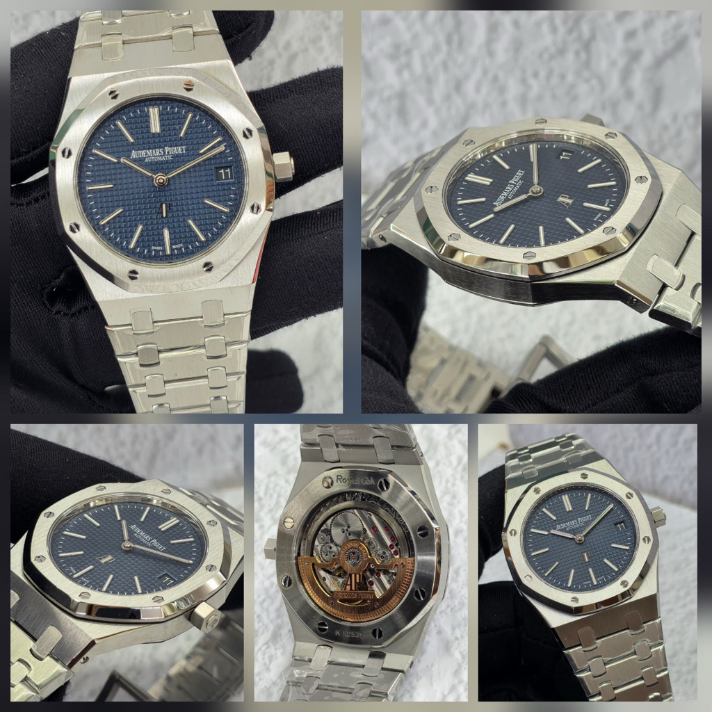 JAM TANGAN AP ROYAL OAK SILVER BLUE DIAL 39MM SWISS MATIC