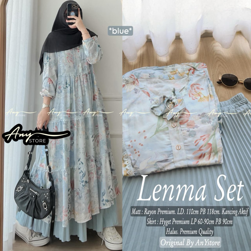 LENMA KILVA SET ORIGINAL BY ANY STORE oneset setrok setelan atasan long tunik midi rayon motif dan r