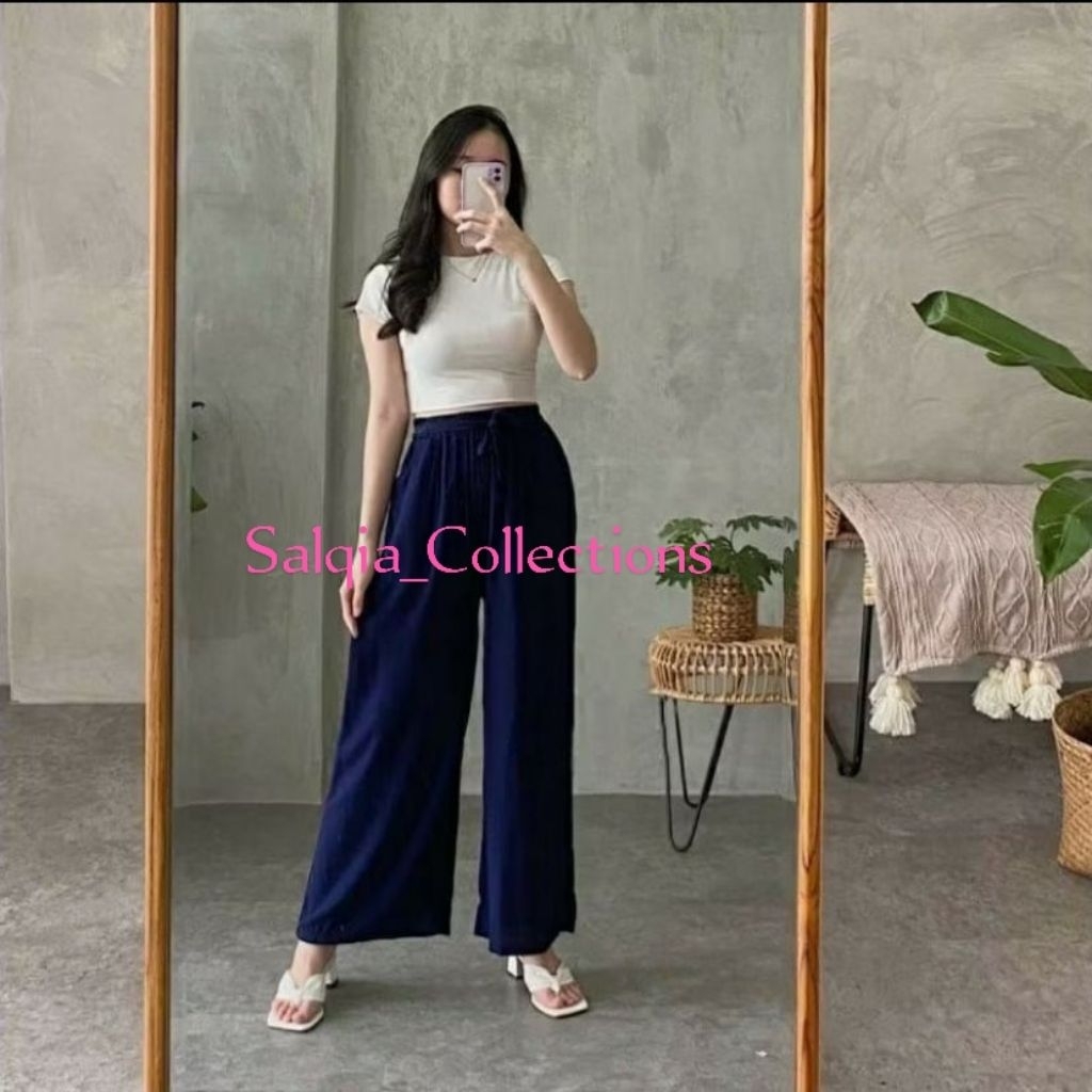 Celana Kulot Rayon Katun Premium Tali Serut Pinggang Full Karet Highwaist