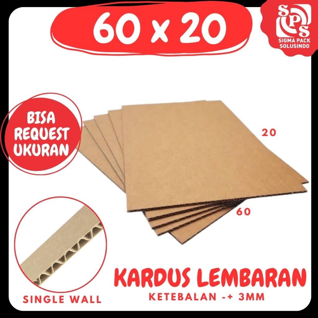 kardus lembaran 60x20 /sheet 60x20 / kardus Single Wall polos Kardus /sheet Lembaran 60x20 zigma