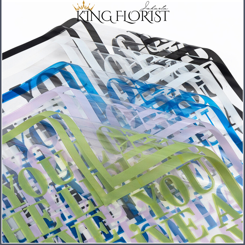 Kertas Buket Cellophane Flower Wrapping Kertas Kado Motif Tulisan 6124