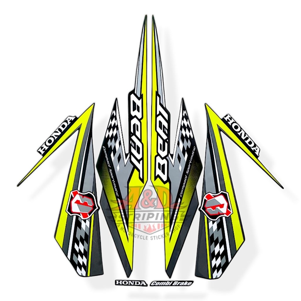 Stiker Striping Lis Bdoy Motor Honda Beat 2018 Hitam Kuning Standar