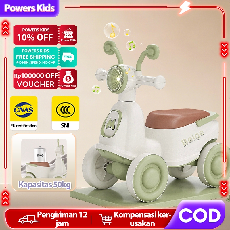 BEIGE Mobil Mainan Listrik Anak / Sepeda Motor Listrik LED Balita / Sepeda Balance Anak