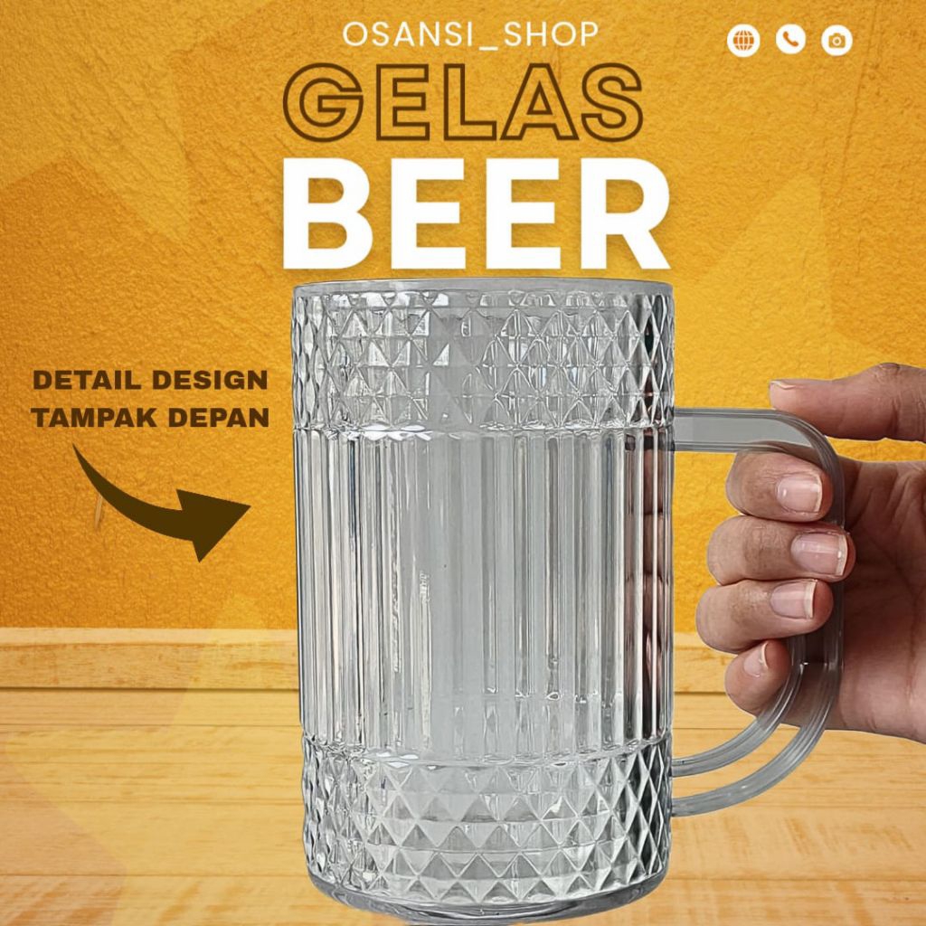 Gelas Beer jumbo Diamond mika Acriliek Bening 600ML 1 PCS