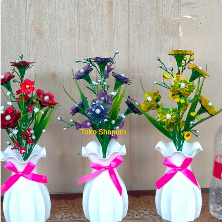 Pot + Bunga akrilik dahlia new/ bunga artificial/prakarya