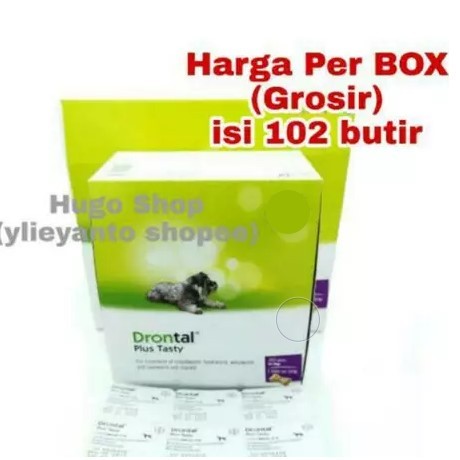 Drontal Dog 1 Box GROSIR / Drontal Plus Tasty 102 butir / obat cacing anjing