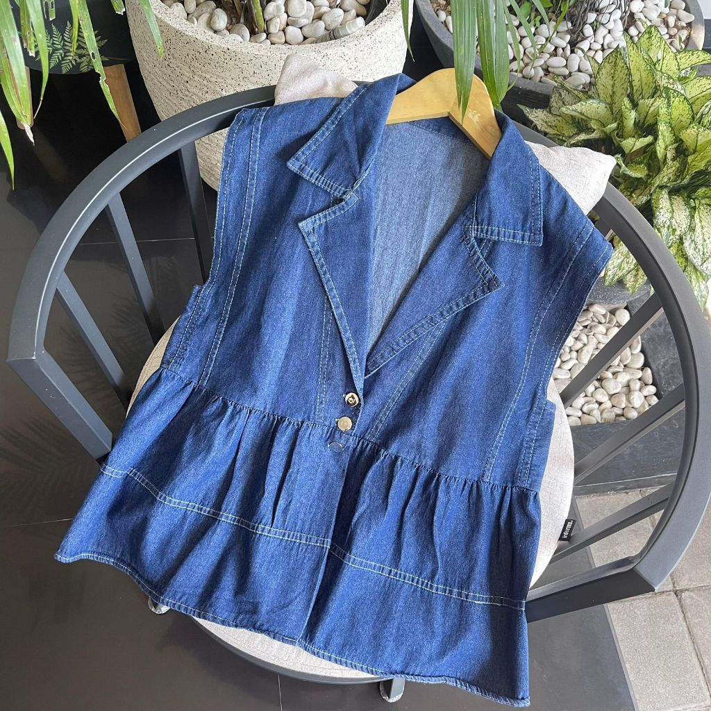 MELODIE VEST JEANS ROMPI KEKINIAN / VEST DENIM JUMBO XXL / JACKET JEANS VEST WANITA