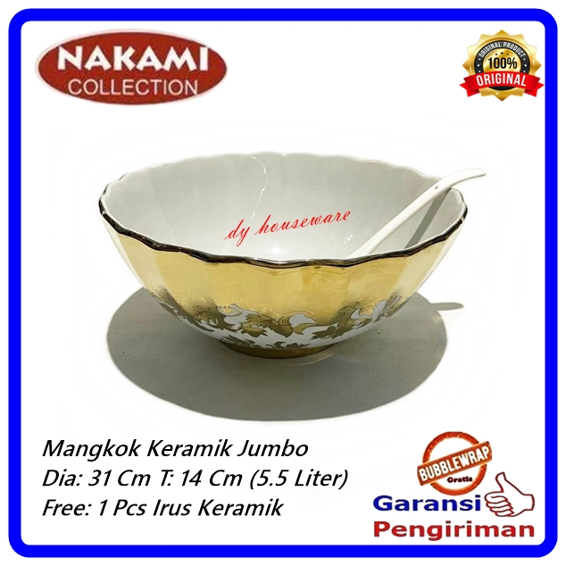 Mangkok Keramik Jumbo Motif Emas 5.5 Liter Mangkuk Sop Keramik Free Irus Sop Keramik Nakami
