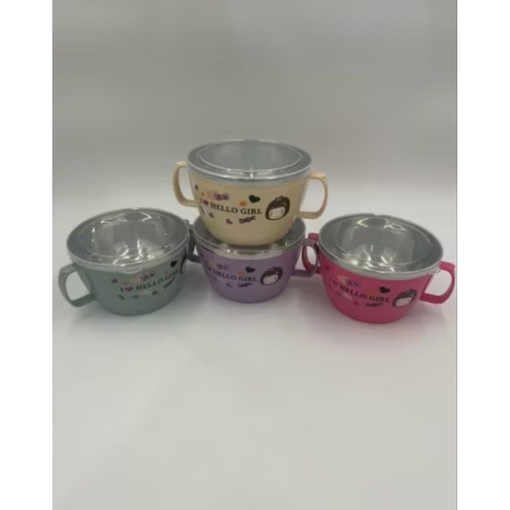 LB186 Cangkir Mangkok Baby Stainless Plus Tutup Kedap Udara 14CM