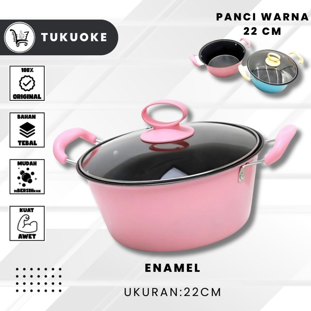PANCI KUAH TUTUP KACA SAYUR OMICKO 22CM / 24CM TUTUP KACA WAJAN ANTI LENGKET Kuah Enamel Serbaguna