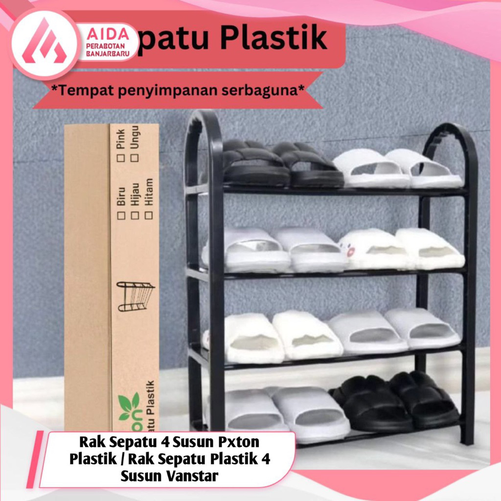 Rak Sepatu 4 Susun Pxton Plastik / Rak Sepatu Plastik 4 Susun Vanstar