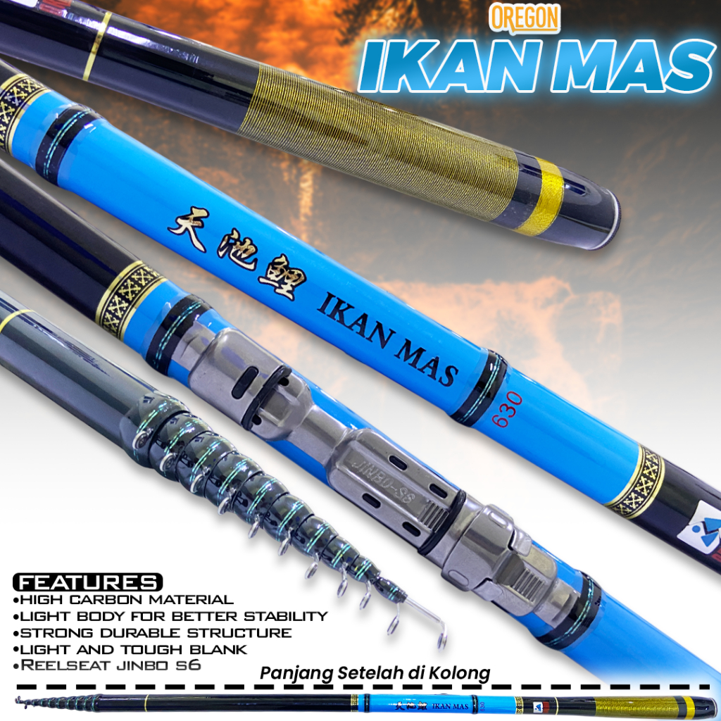 Joran tegek oregon ikan mas set kolong siap pakai 360cm, 450cm, 540cm