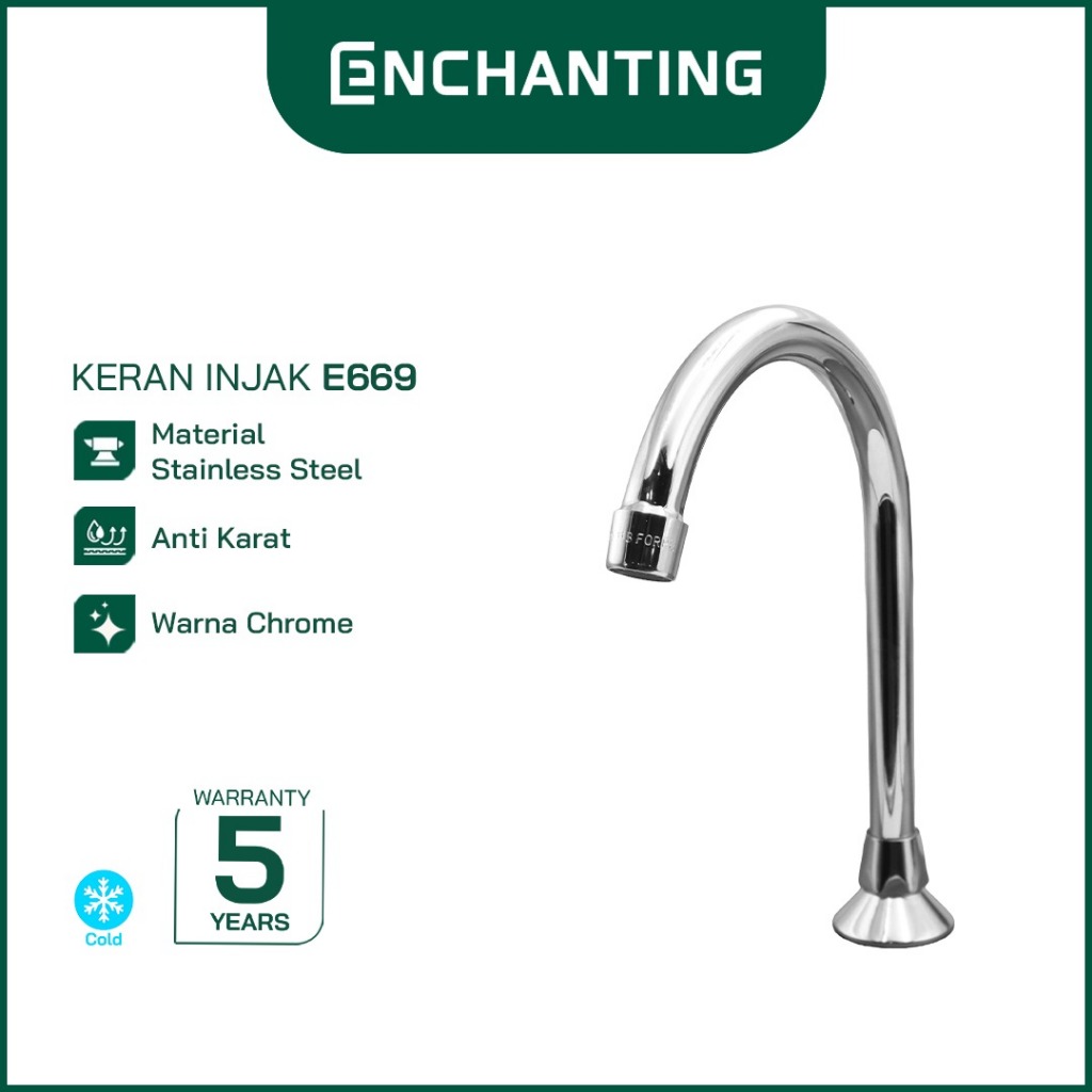ENCHANTING Keran Air Injak Tanam Dingin Stainless Steel Kran Air Tinggi E669