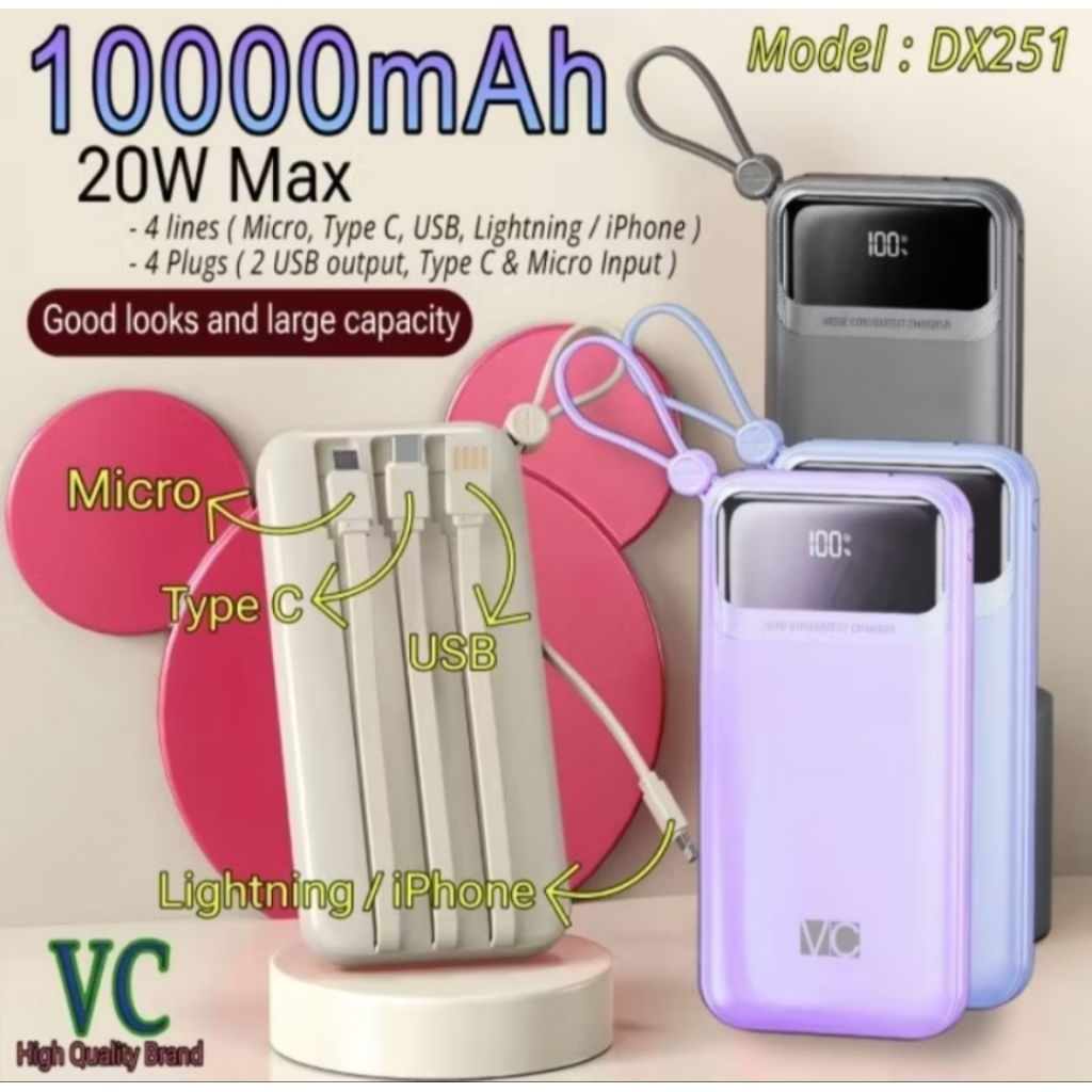 Power Bank Vc 10000Mah Kabel 3IN 1 Power Bank 10000Mah Super cepat Bagus