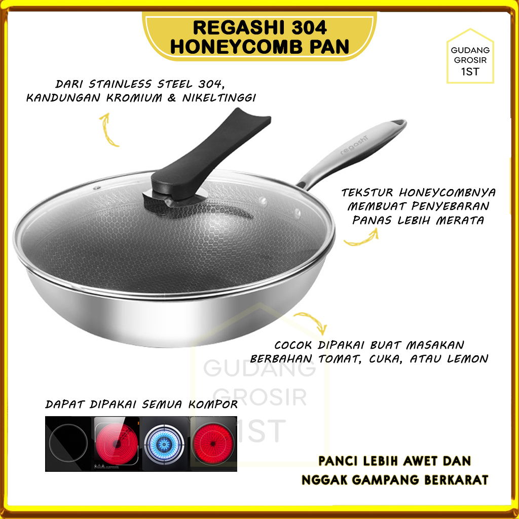 Regashi 304 Honeycomb Pan | Wajan Masak Stainless Steel 304 | Wajan Motif Sarang Lebah