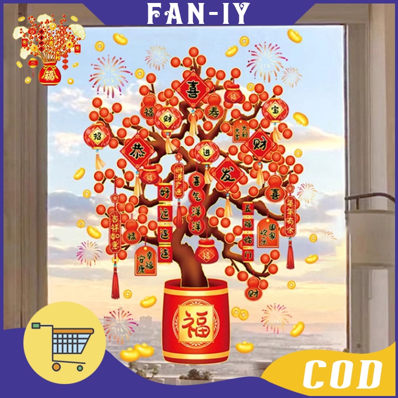 Sticker Kaca Imlek Tempelan Imlek Stiker Jendela Imlek Adsorpsi Elektrostatik CNY Wall Sticker