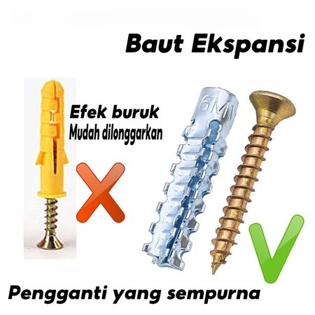 100Pasang Baut Tembok Sekrup M6 Sekrup Dinding