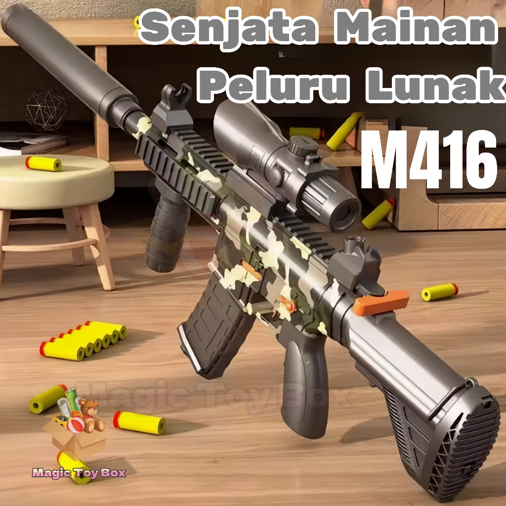 Mainan tembak listrik Senjata mainan M416 Soft Bulle Mainan Tembakan Anak Mainan olahraga luar ruang