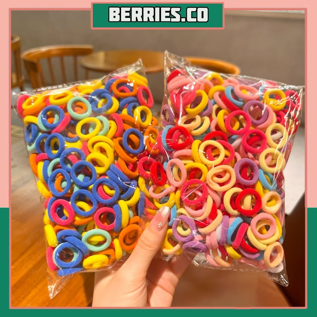 BRI*Ikat Rambut Model Donat Isi 100pcs IR1961 Elastis Mini Gaya Pouch Aksesoris Rambut Anak Anak