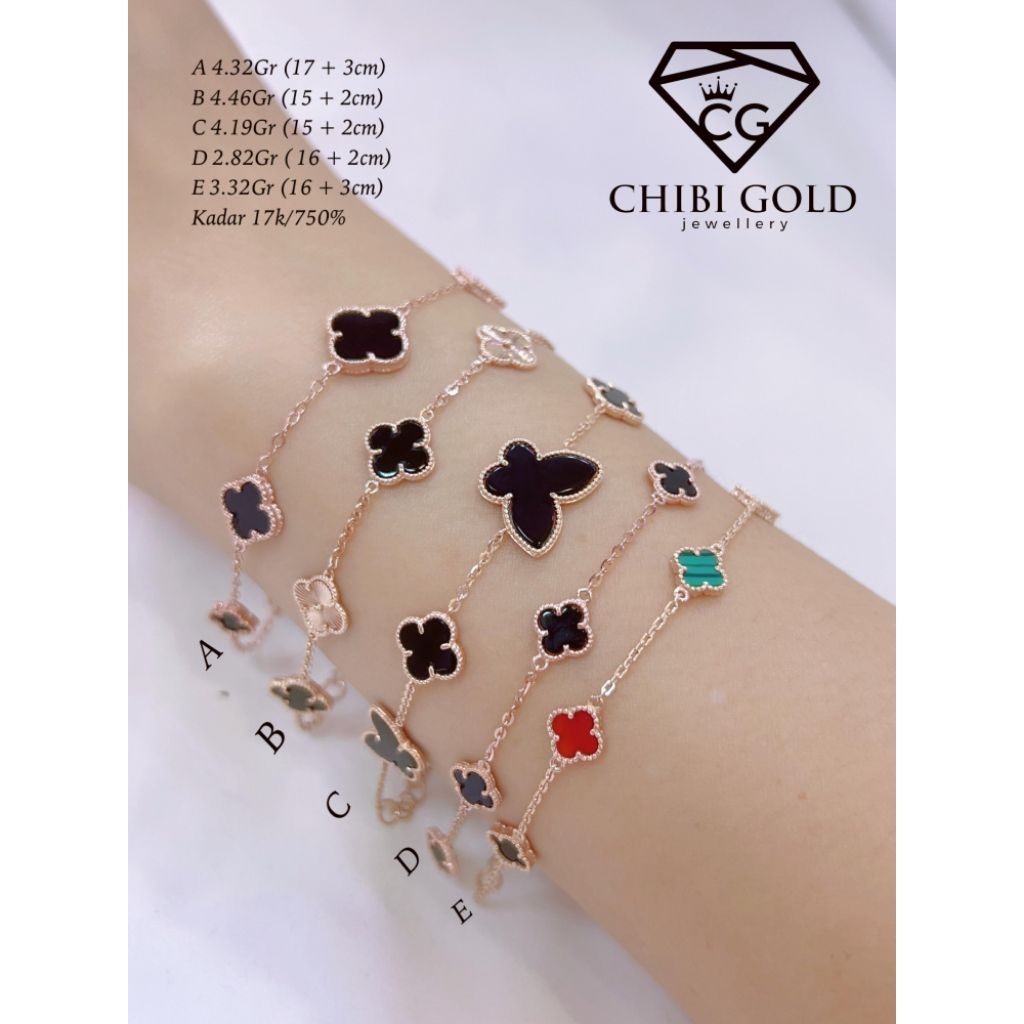 CHIBIGOLD - Gelang tangan Vancleef Dan kupu kupu emas 750 kadar 17k - chibi gold