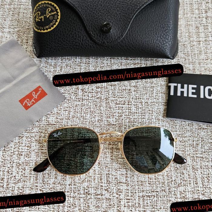 Kacamata Ray-Ban Hexagonal RB3548 Gold Lens Green Second Original