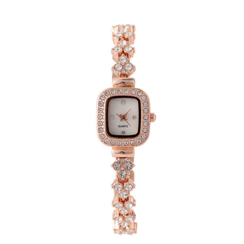 Jam Tangan Wanita Desain Persegi Kecil Emas - Gelang Motif Mermaid, Tali Rantai Unik Elegan Mewah