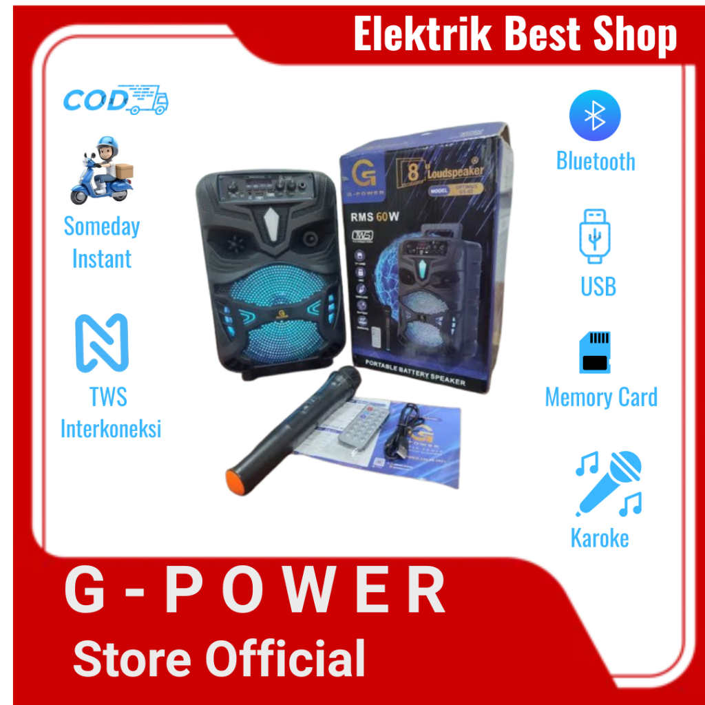 G-POWER SPEAKER GS 80 Speaker G Power OPTIMUS SPEAKER PORTABLE 8 INCH FREE MIC Speaker 8 inch G Powe