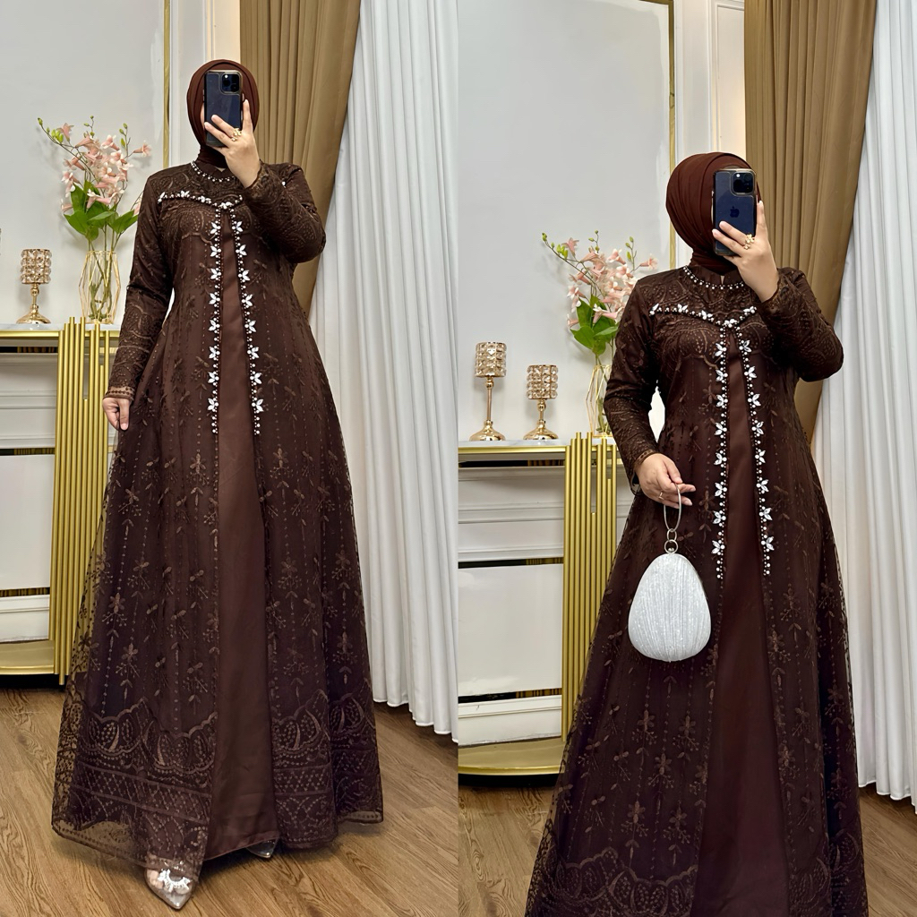 Gamis Tile Regina untuk Pesta dan Kondangan - Model Brokat Modern untuk Wanita Muslim