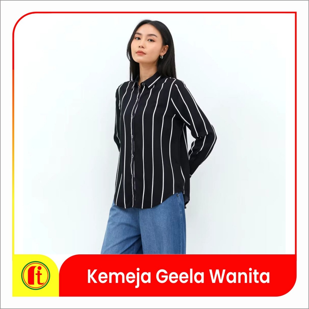 Kemeja Tatum Black Stripe Geela Wanita - RITA