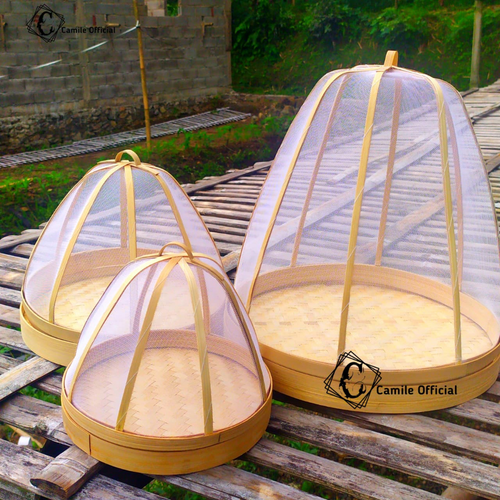 Tudung Saji Kelambu Aesthetic Ukuran D20,D25, Dan D30 Tampah Saji Bambu By Camilestore