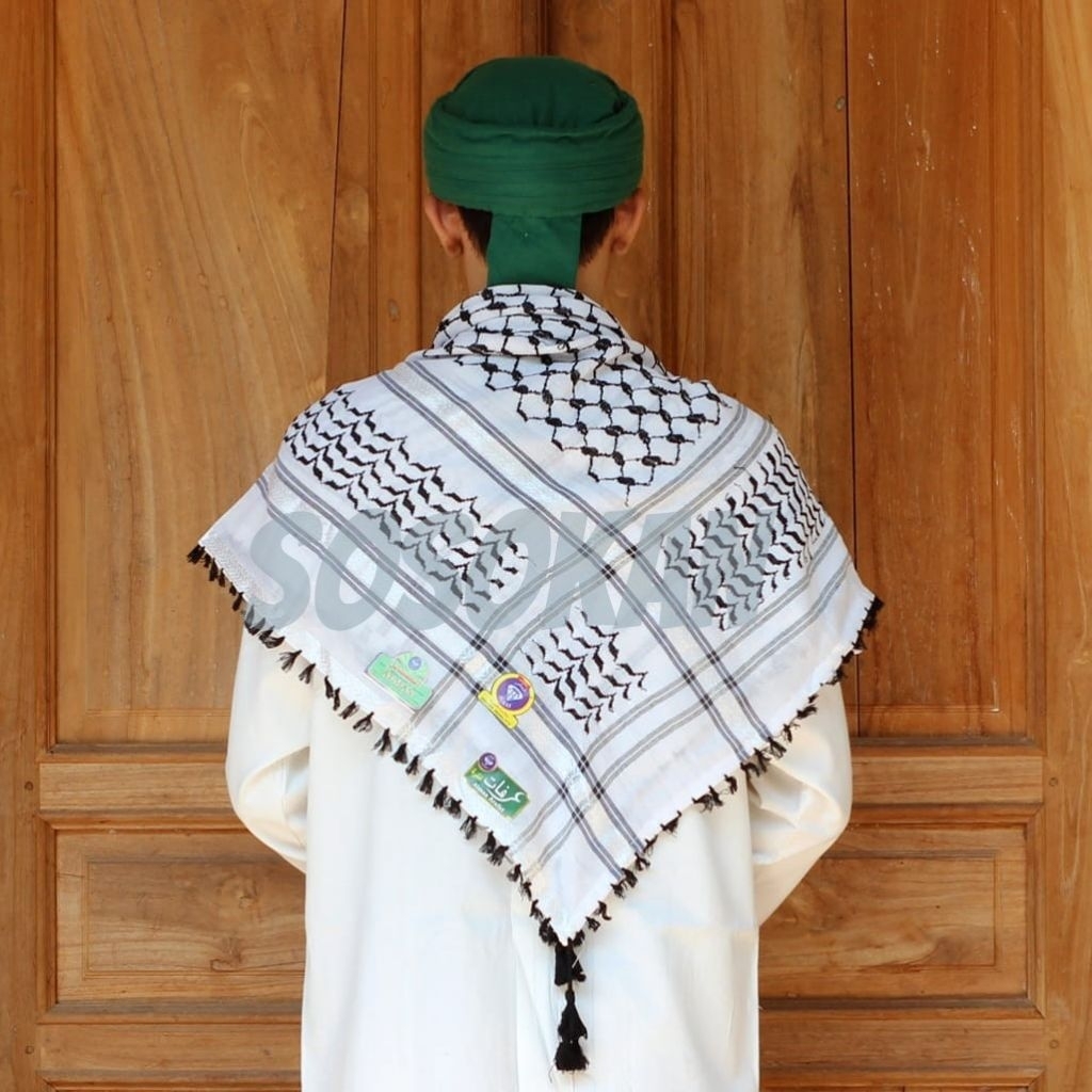 sorban arab almas putih motif - sorban arab almas - sorban haji