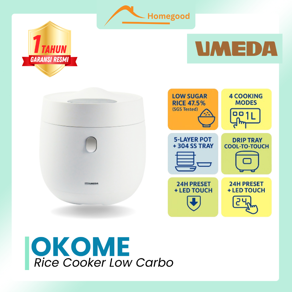 Umeda OKOME Low Sugar Smart Rice Cooker Low Carbo Ricecooker Less Sugar